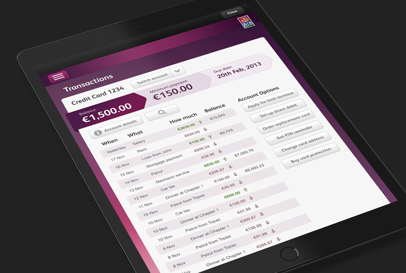 User Interface of banking app on tablet