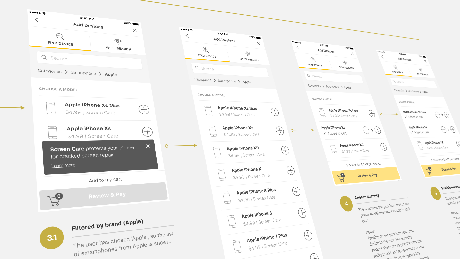 Mobile interface for adding connected devices to a protection plan.