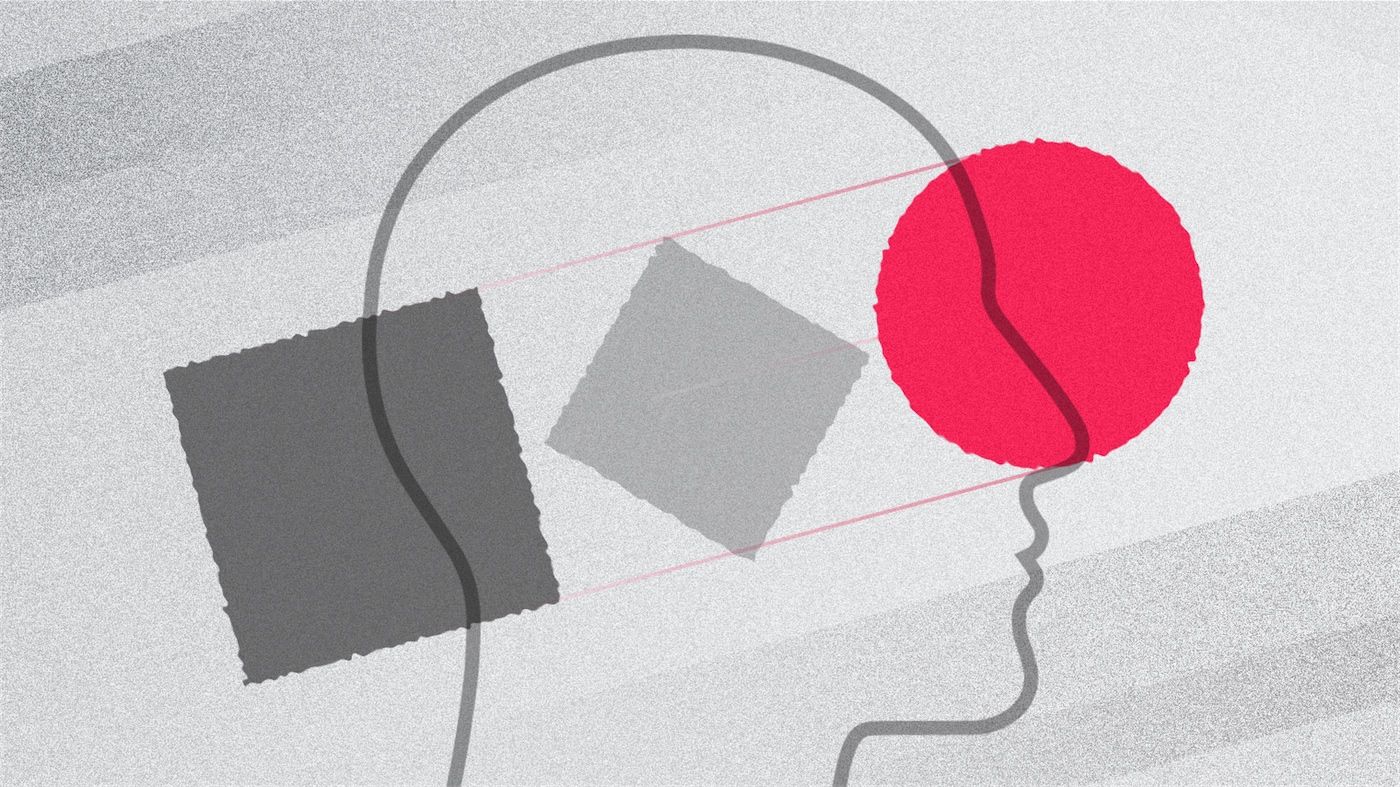 Image of a human head outline with geometric shapes passing through.