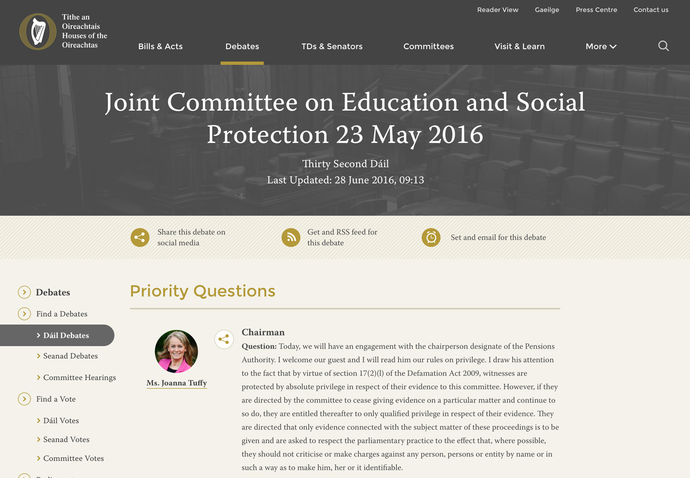 Screenshot of aa example committee page with typography