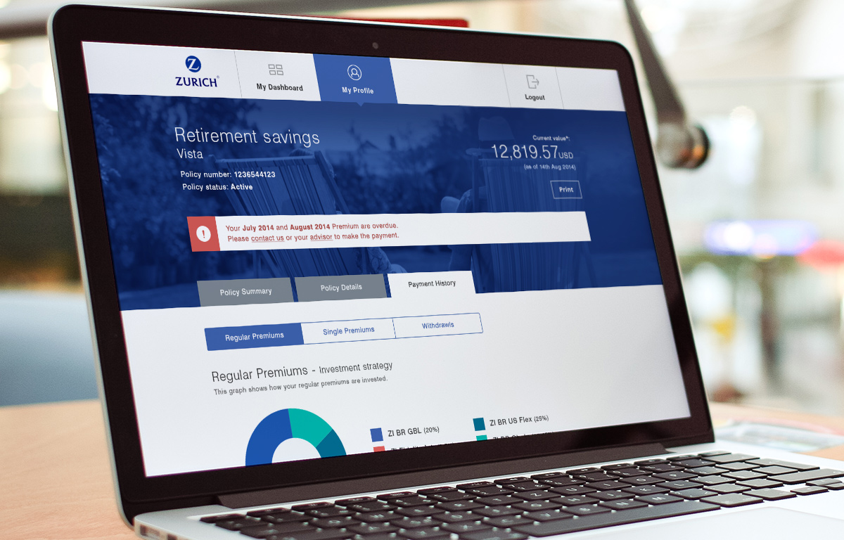 User interface of Retirement investments on laptop