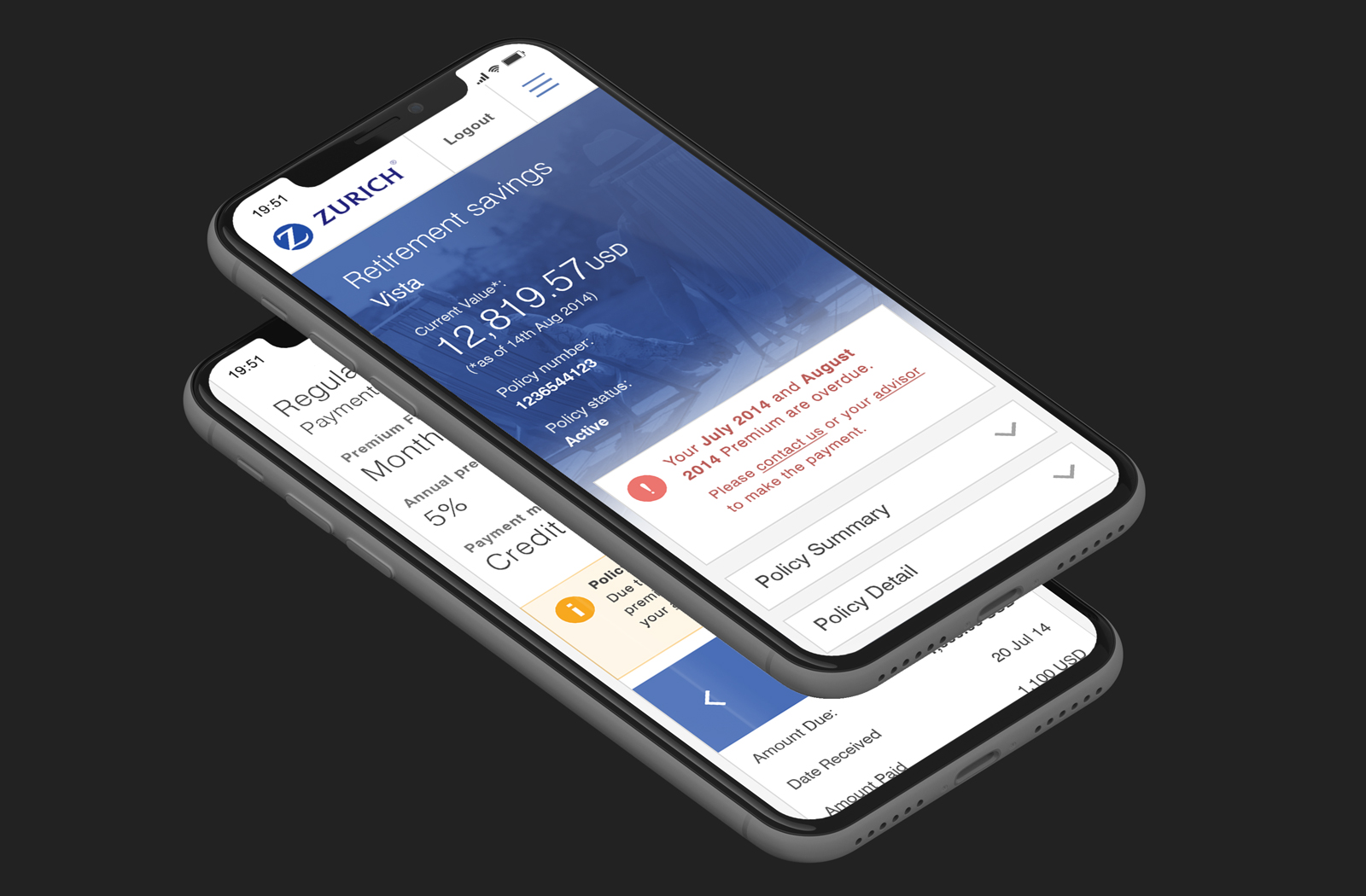 Image of Mobile User Interface with Retirement investment details and charts